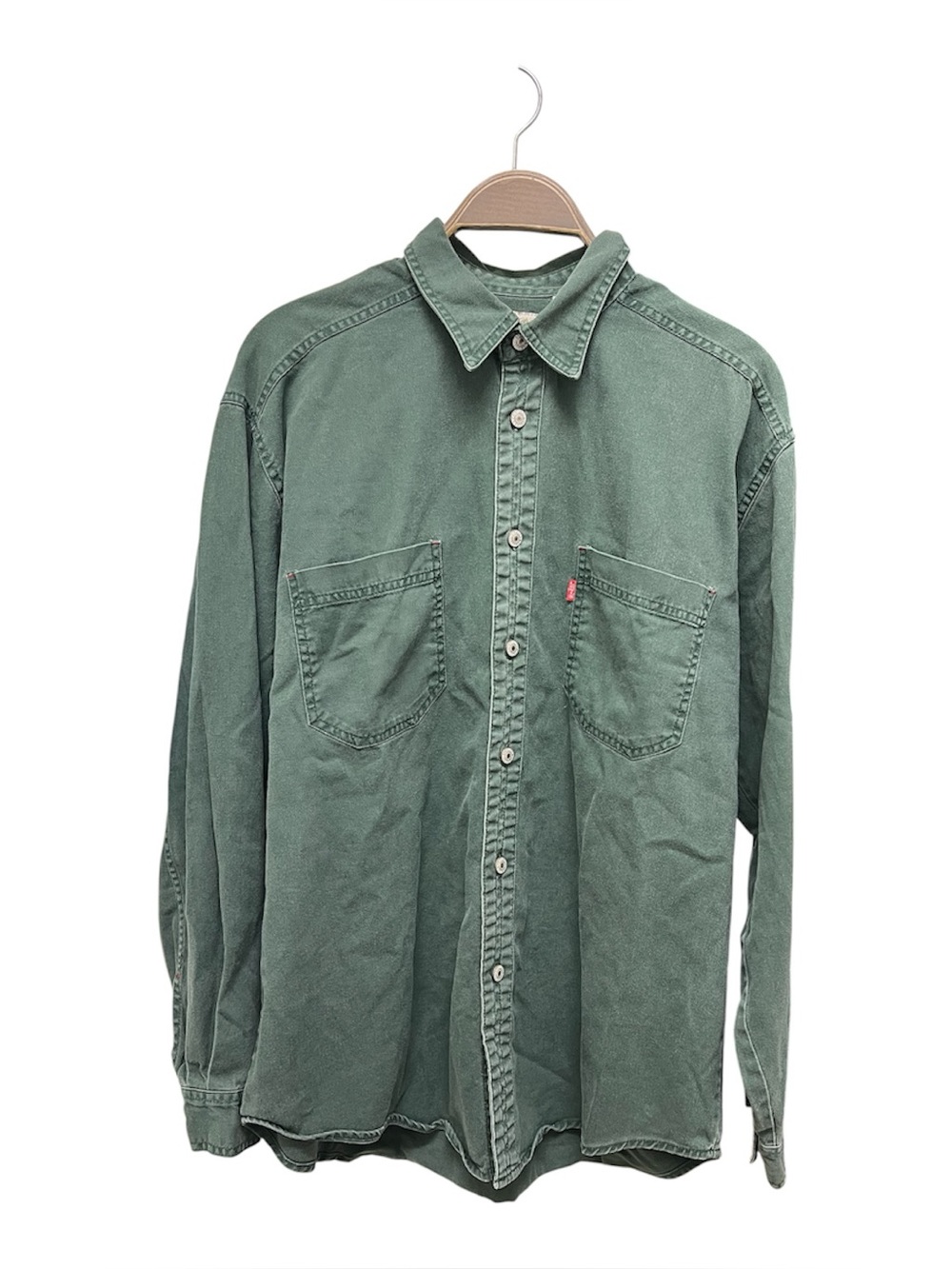 Vintage 90s Levi's Men's Green Denim Shirt - Red Tab